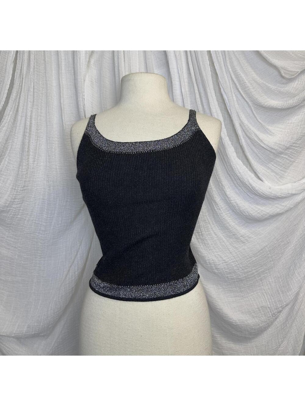 Y2K Black Silk Cashmere Ribbed Knit Cropped Tank Top